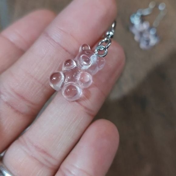 Handmade pink gummer bear earrings translucent dangle y2k - Picture 2 of 3